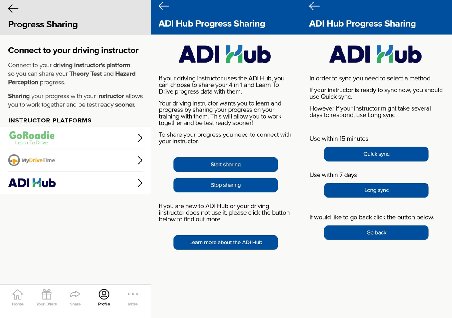 ADI Hub by Driving Test Succes dashboard on iphone devices