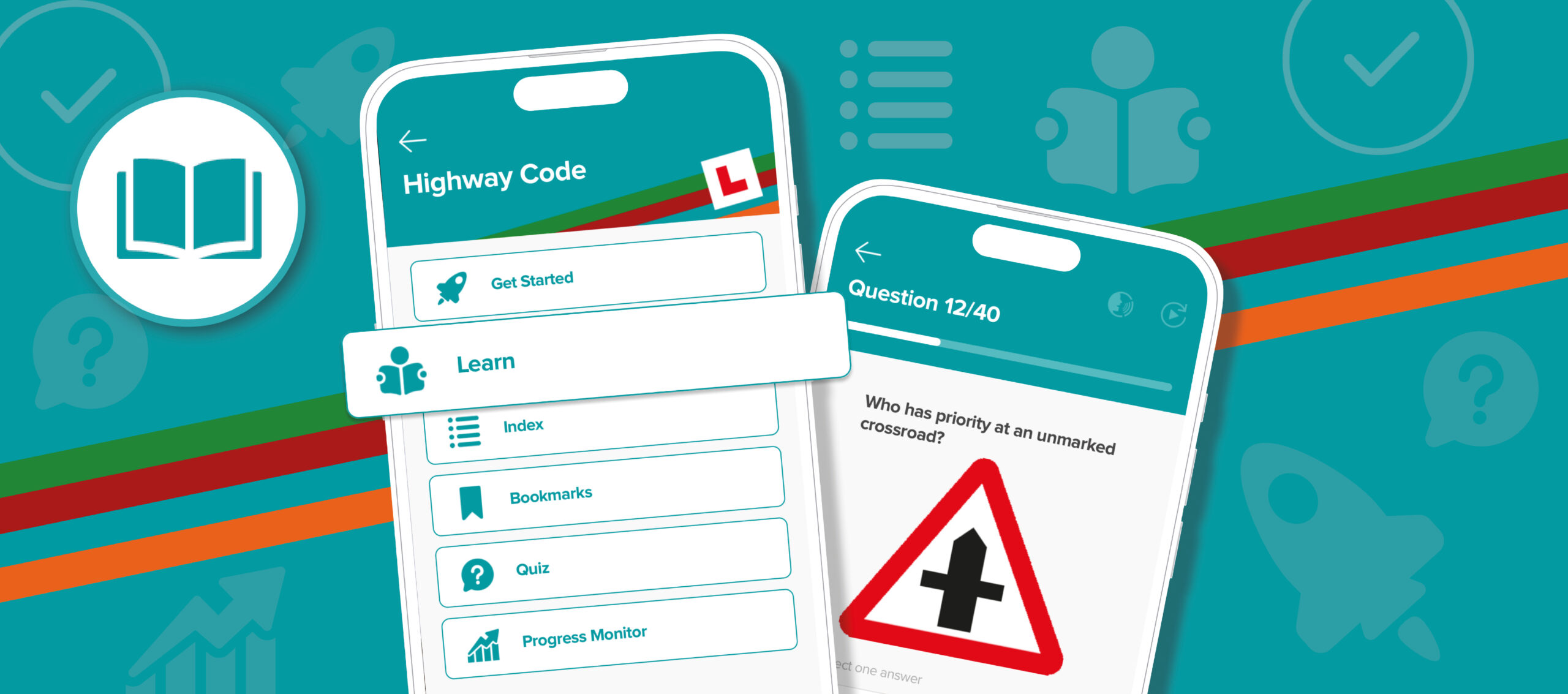 Illustration of the Highway Code update in the Theory Test 4in1 App on two different devices